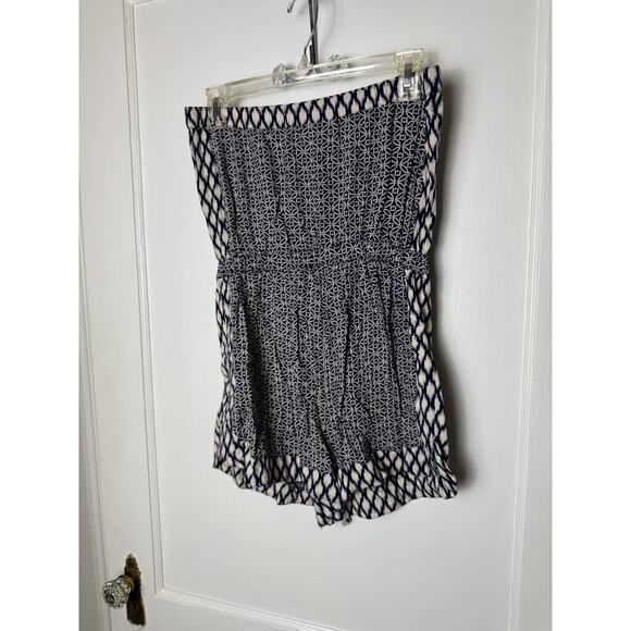 Angie Strapless Romper Women's Medium Blue White Boho Chic Pull On Strechy Knit - Picture 5 of 6